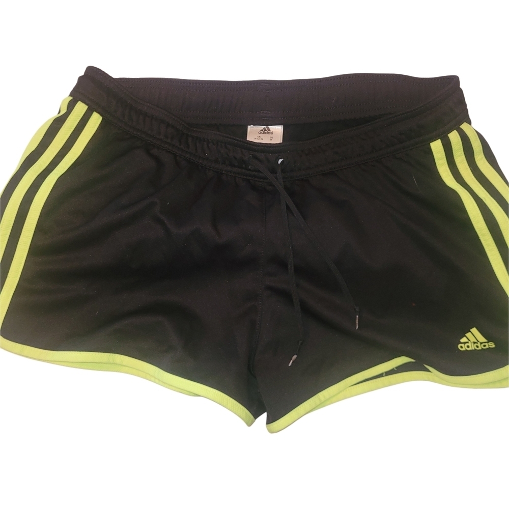 Adidas Black and Neon Yellow Athletic Shorts M